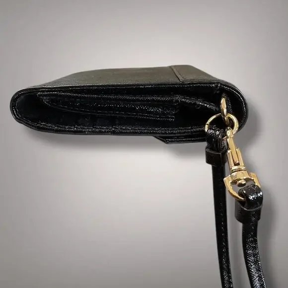 Like New TORY BURCH Black Saffiano Leather Robinson Envelope Wristlet Clutch - Picture 7 of 14